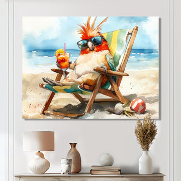 Cockatiel On The Beach Lounging - Coastal Animal Canvas Wall Art